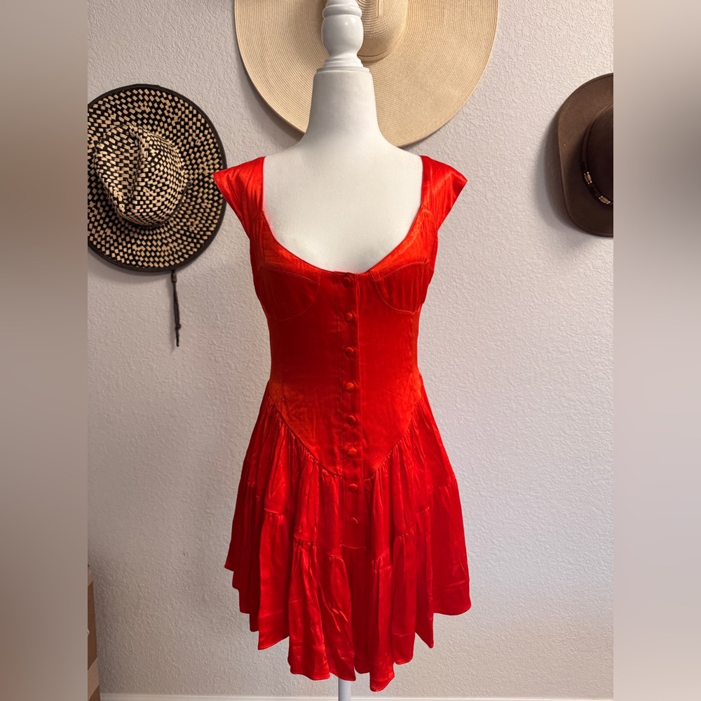 Vanessa Mooney Elisabeth Romper Dress - Red Silk - size Medium NWT
